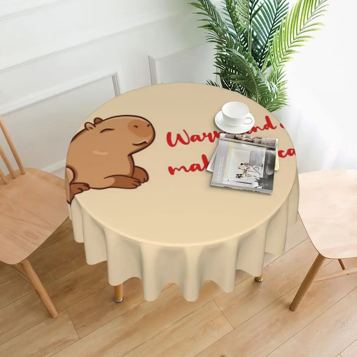 

Warm And Cozy Capybara Tablecloth 60in Round 152cm Soft Decorative Border Festive Decor
