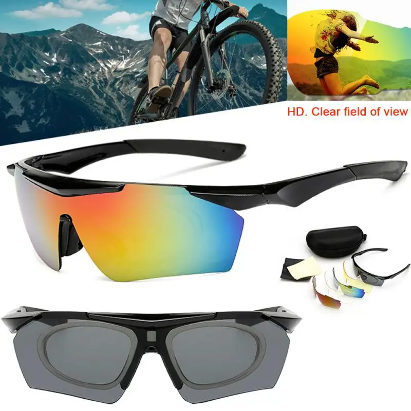 

Uv 400 With 5 Lens 5 Color Cycling Glasses Portable Uv Protection Goggles Durable Outdoor Sports Sunglasses Car Accessories 1pcs