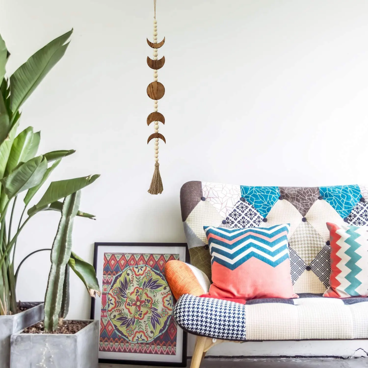 Настенная висячая гирлянда с изображением дерева и Луны бусинами в стиле бохо