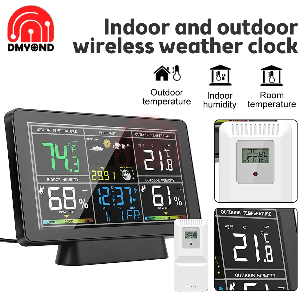 

Weather Station Clocks Wireless Indoor Outdoor Thermometer Table Clock with Temperature and Humidity Snooze Alarm Clock