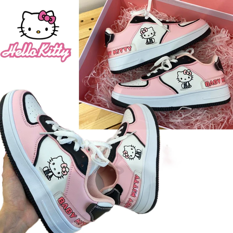 

Kawaii Hello Kitty Casual Shoes Joint Cute Pink Sneakers Female Ins Style Sanrio Kitty All-Match Sneakers Girl Shoes Gift