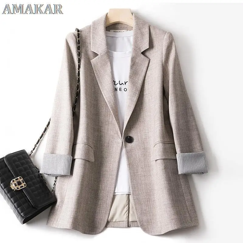 

Chic Korean Blazers Ladies Trendy Patchwork Loose Pockets Elegant Coats Single Button Minimalist Tops Plus Size 4XL