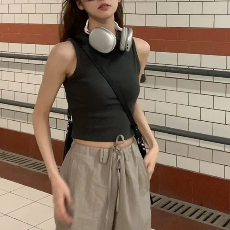 2024 летние универсальные вязаные топы без рукавов Женские базовые однотонные