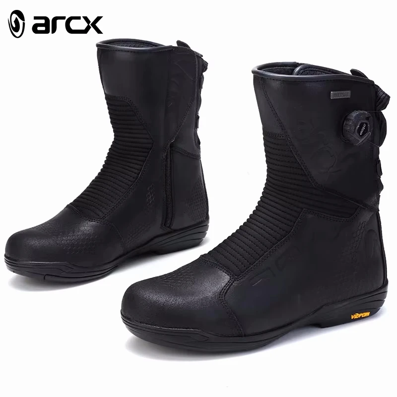 

Мужские мотоциклетные ботинки ARCX, Черные Водонепроницаемые ботинки из воловьей кожи, до щиколотки, для гонок, мотокросса
