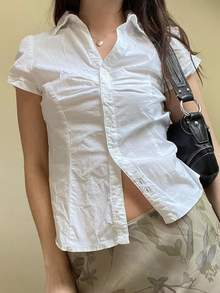 Женская плиссированная блузка с пышными рукавами Y2k пикантная однобортная