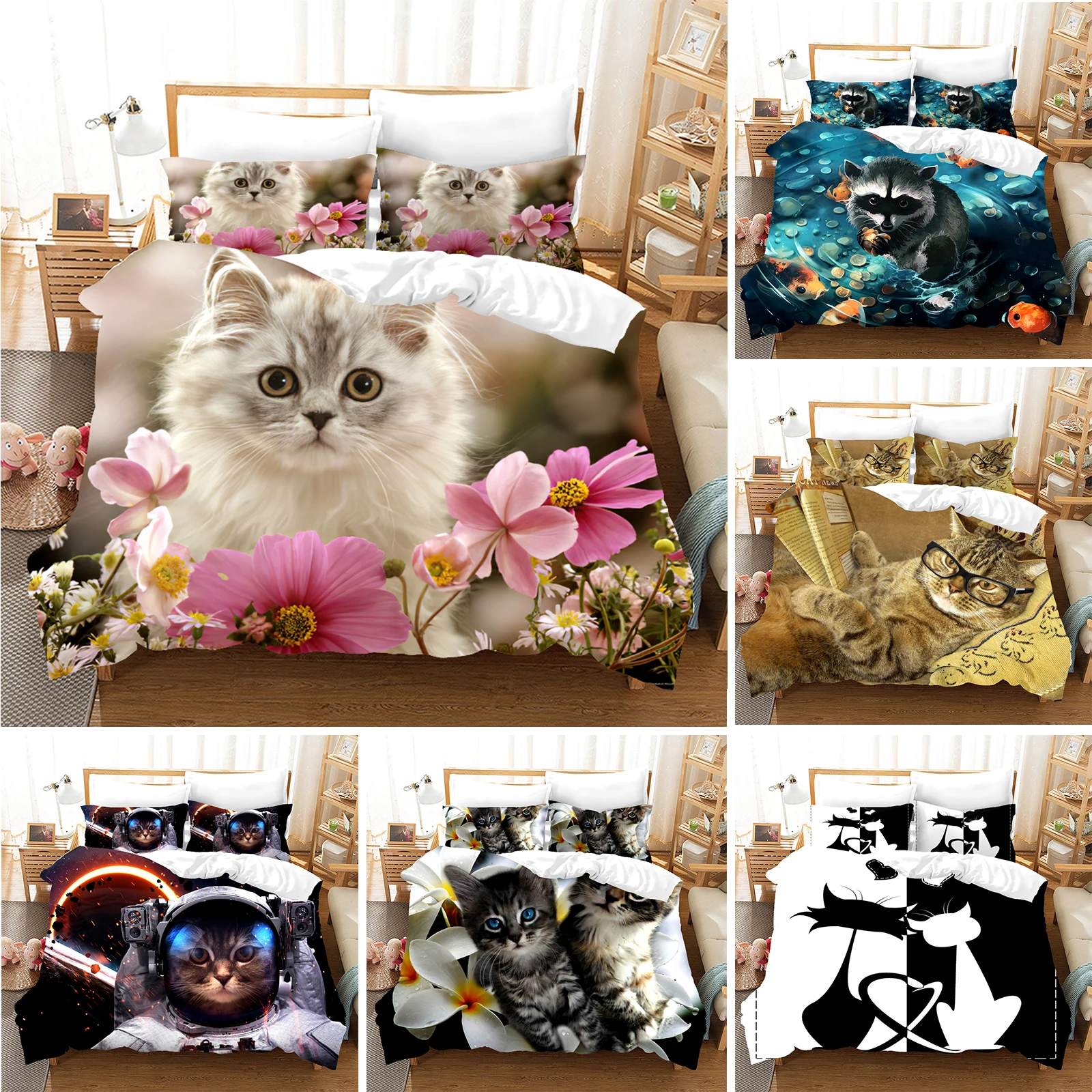 Animal Funny Duvet Cover Pillowcases Comforter Cover Bed Linens Bedclothes Twin Full Queen King Size