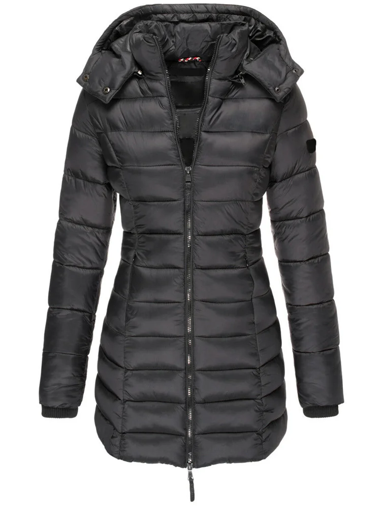 

2022 Winter Coat New Fashion Detachable Hooded Cotton Jackets Black Long Sleeve Slim Chic Light Thin Comfortable Warmth Clothing