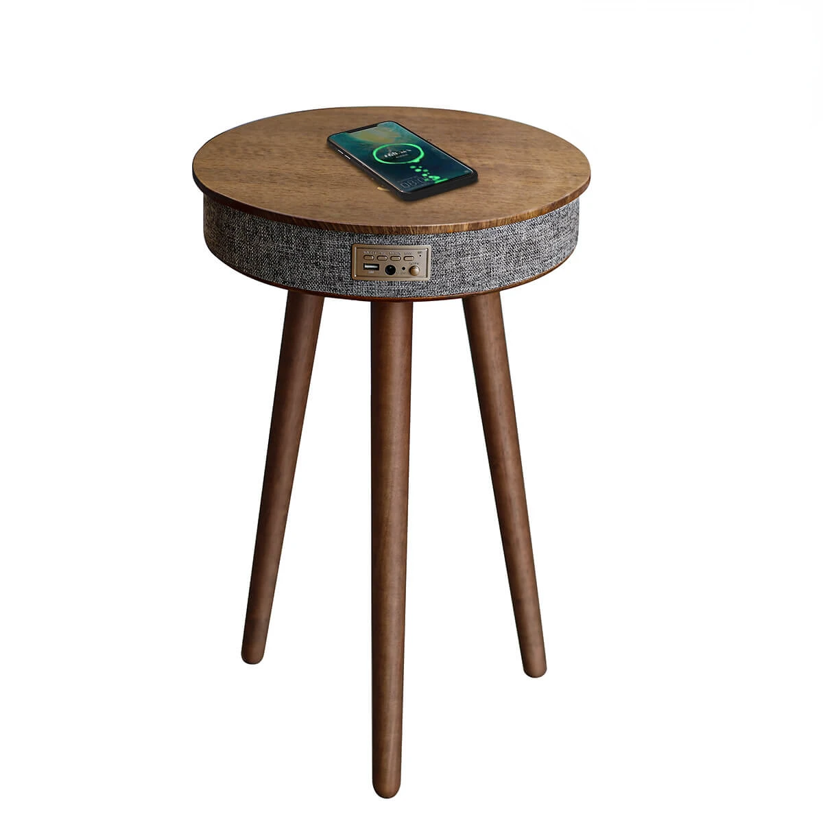 

Wooden round smart coffee table speaker home furniture mini small coffee tea table qi wireless charging with usb ports