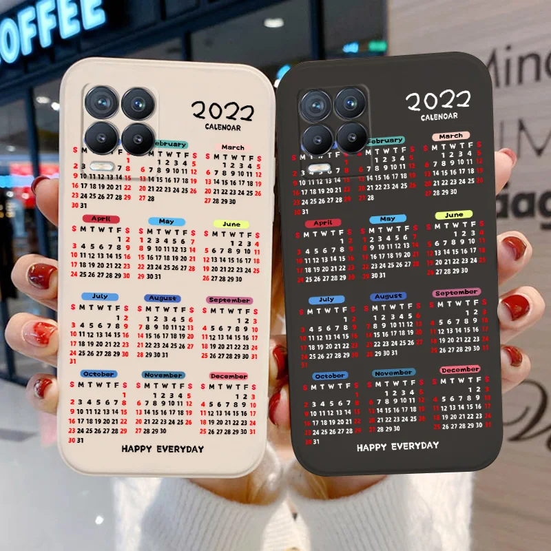 

2022 Calendar Phone Case For OPPO Realme 8i 8 Pro C21Y GT C21 5 Narzo 30 A54 A9 A5 2020 A3S A53 A32 A7 A15 Soft TPU Back Cover