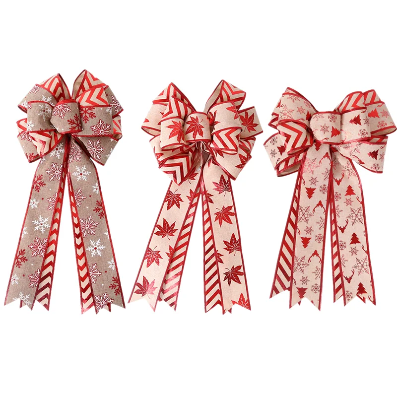 

1 шт. Рождественский бант «сделай сам» с несколькими ушками, большие полосатые кленовые снежинки, банты для рукоделия, свадьбы, автомобиля, узел, Рождественский шар-бант для вечеринки