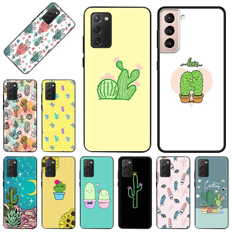 

Phone Case for Samsung Galaxy S22 Ultra S21 S20 S10 Plus FE 5G E Note 10 Lite 9 8 Cactus Cartoon Soft Black Silicone Cover Funda