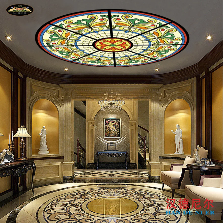 

Custom villa hotel bar club European style complex classical color inlaid round flat dome church art glass