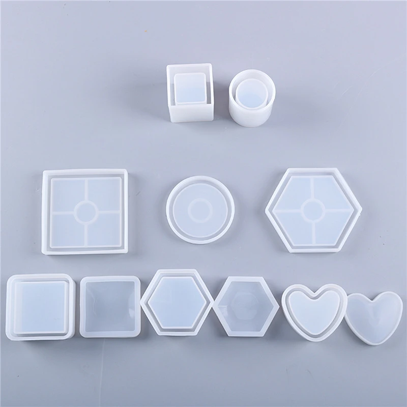 

11PCS/set DIY Glue Drop Mold Style Coaster Storage Box Pen Container Mold Silica Gel Set Mirror