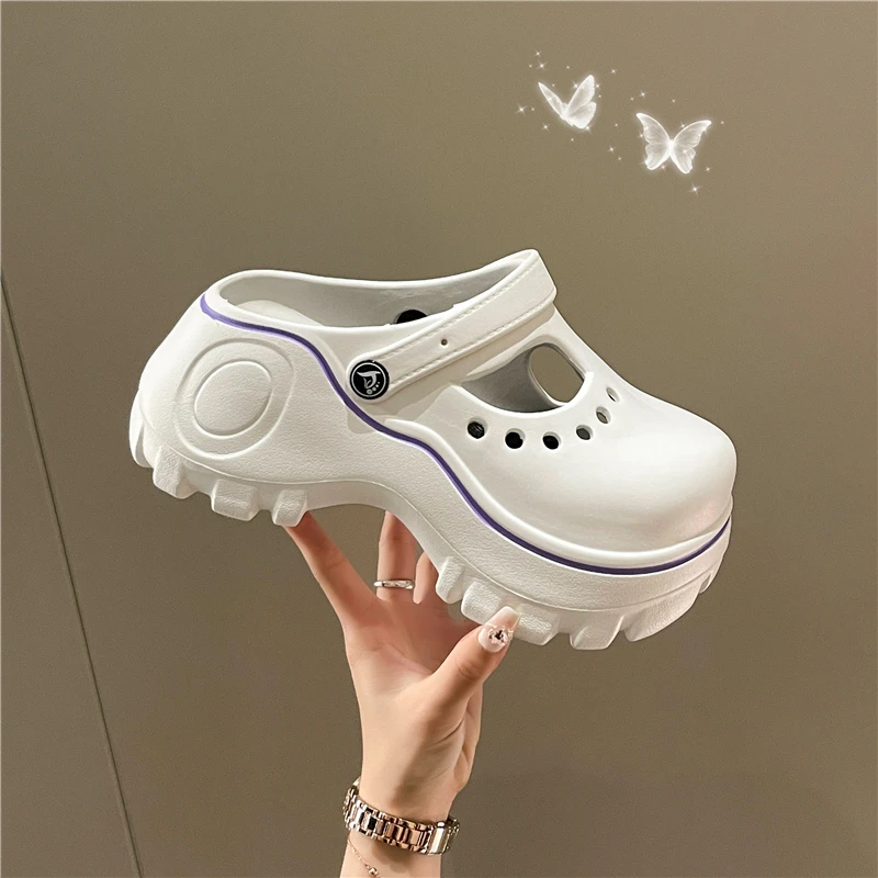 Summer Women Croc Clogs Platform Garden Shoes Sandals Height Increasing Slippers Slip on For Girl Beach Shoes Slippers Women images - 6