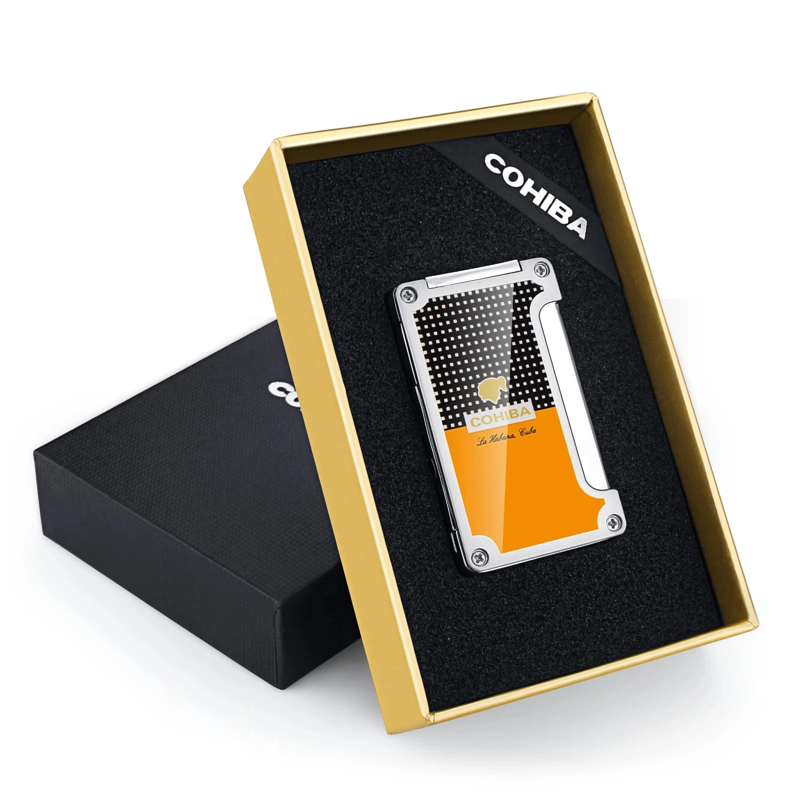 Новинка 2021 зажигалка для сигар COHIBA с голубым пламенем заправляемая Бутановая