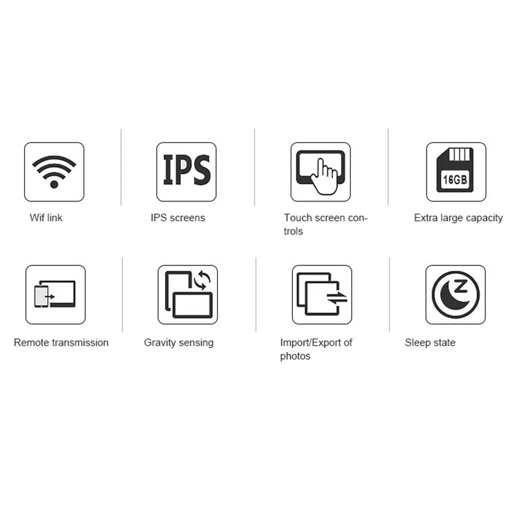 

Цифровая фоторамка, 8 дюймов, 7-дюймовый сенсорный экран с Wi-Fi, фотоальбом, HD-видео, смарт-облачная рамка, штепсельная вилка стандарта США, Чер...