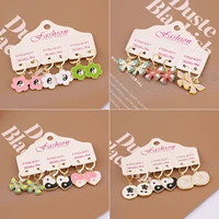 korean fashion 3pcs flower heart tai chi earrings set for women sweet butterfly rose cartoon drop earring jewelry wholesale