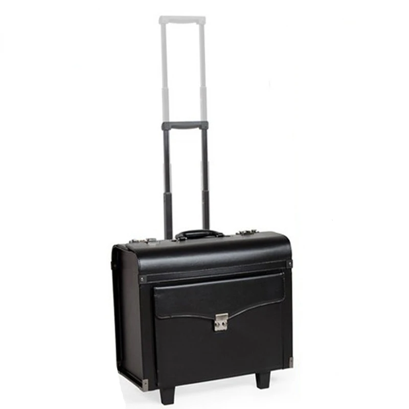 LeTrend Black PU Leather Rolling Luggage Suitcase Wheels 18 Inch Carry On Trolley Pilot Travel Bags Luggage Travel Suitcase