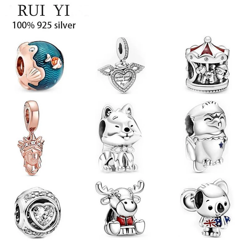 

Authentic 925 Sterling Silver Field Dog Elk Whale Charm Is Suitable For The Original Pandora Women's Bracelet Necklace