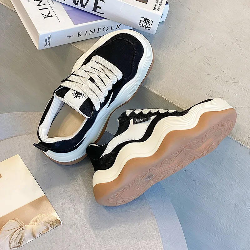 

Парусиновые туфли с большой волной для мужчин и женщин, стильные туфли на толстой подошве для увеличения пары, повседневные туфли для скейтборда, подходящие ко всему