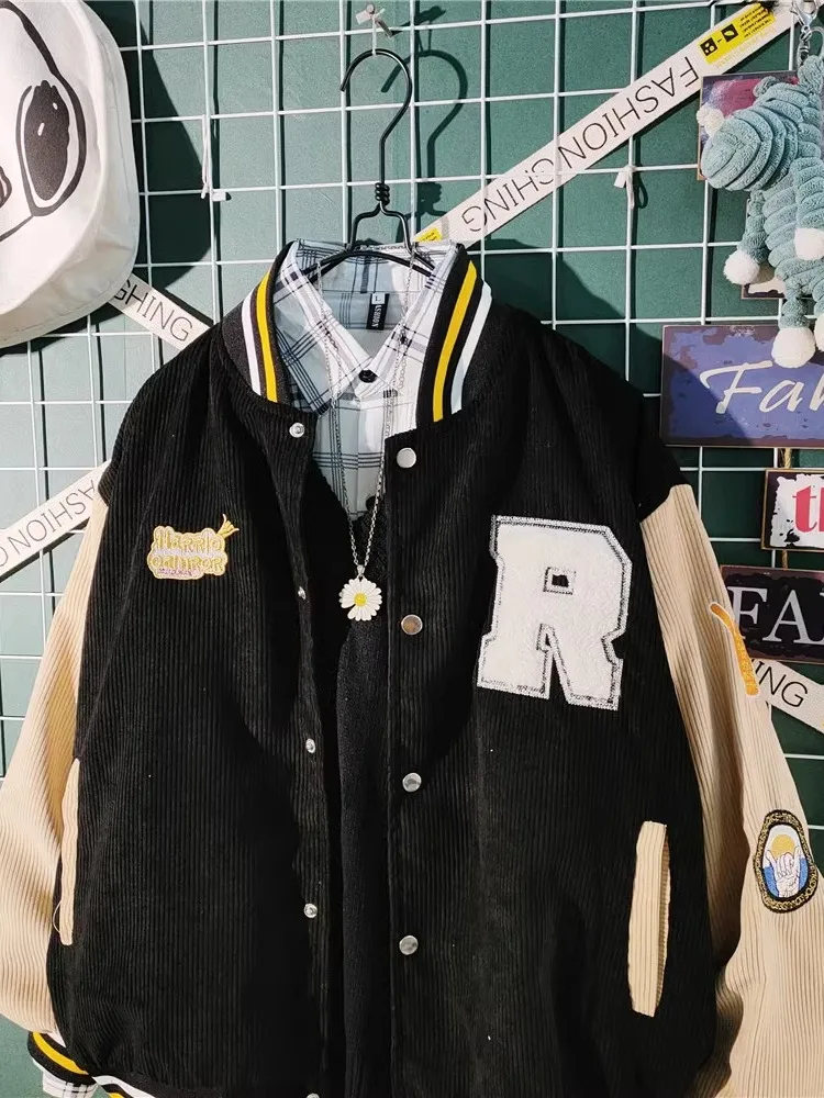 Американская винтажная лоскутная вельветовая весенняя одежда куртка мужская