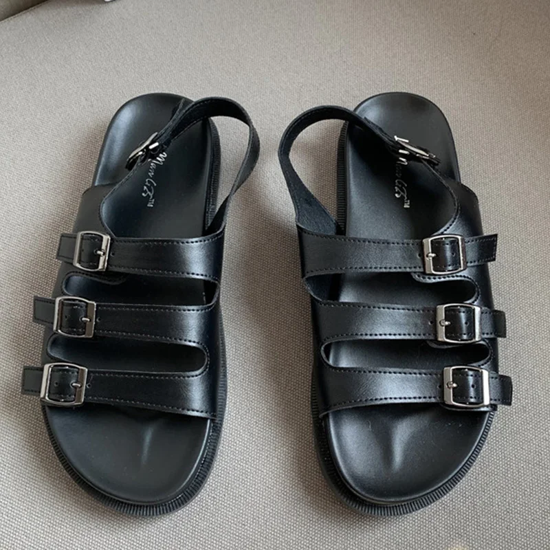 

Сандалии-гладиаторы Женские повседневные, босоножки на плоской подошве в японском стиле, черные, белые, лето 2022