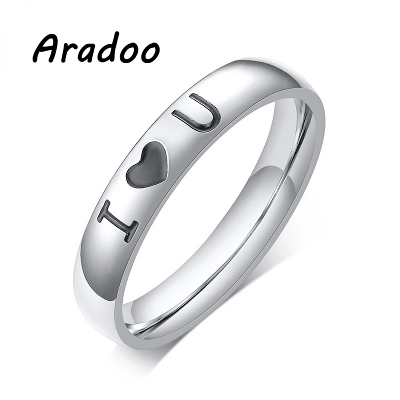 

ARADOO Fashion Romantic I Love U Titanium Steel Confession Ring Couple Ring Friendship Ring