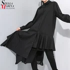 Новые весенние модные женские однотонные черно-белые хипстерские нерегулярные блузки с длинным рукавом размера плюс, рубашка в японском стиле для девочек aq654079