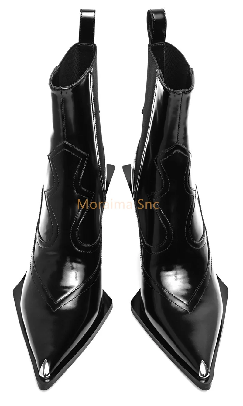 British Style Women Shoes Pointed Toe Black Wedge Chelsea Boots Chunky Heel Elastic Silver Sleeve Booties 2022 Autumn Winter