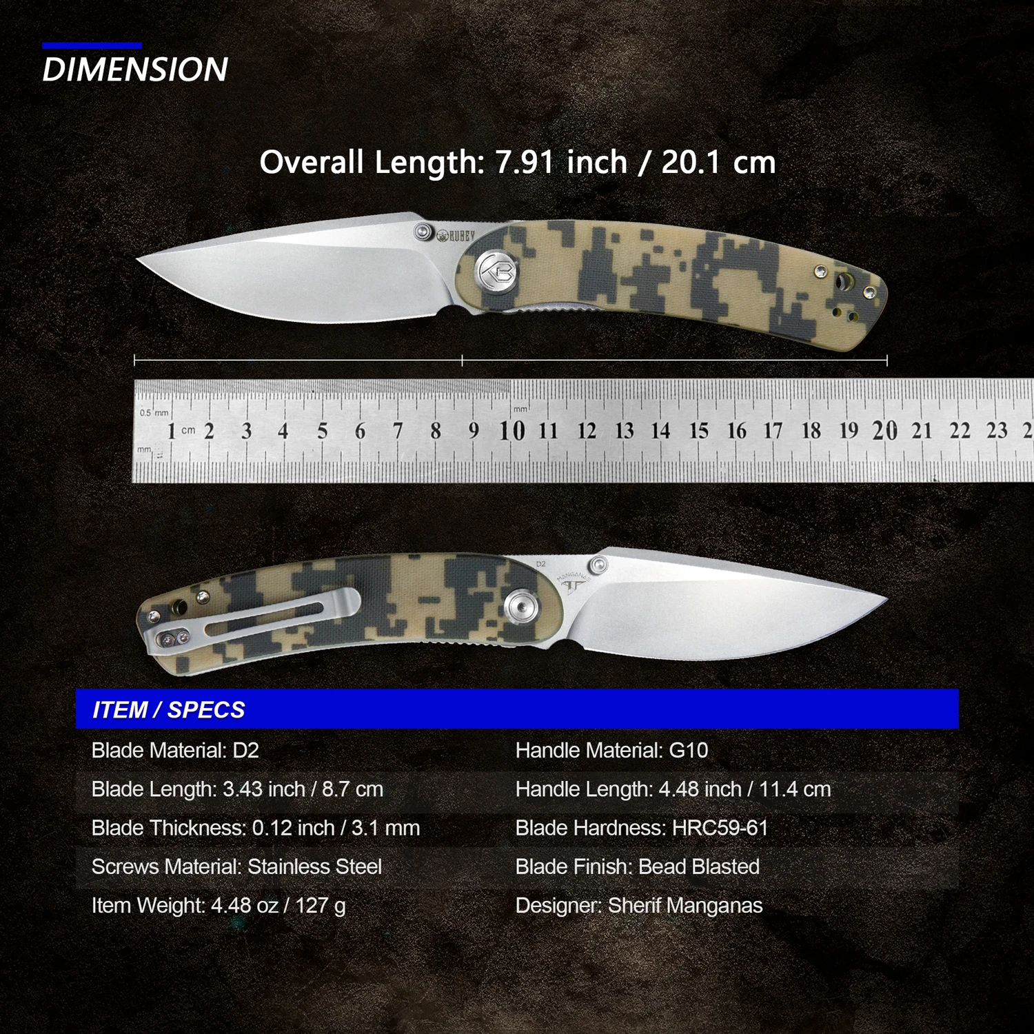 Складной нож Kubey Impulse KU344 Ручка G10 с зажимом для глубокой переноски тактической