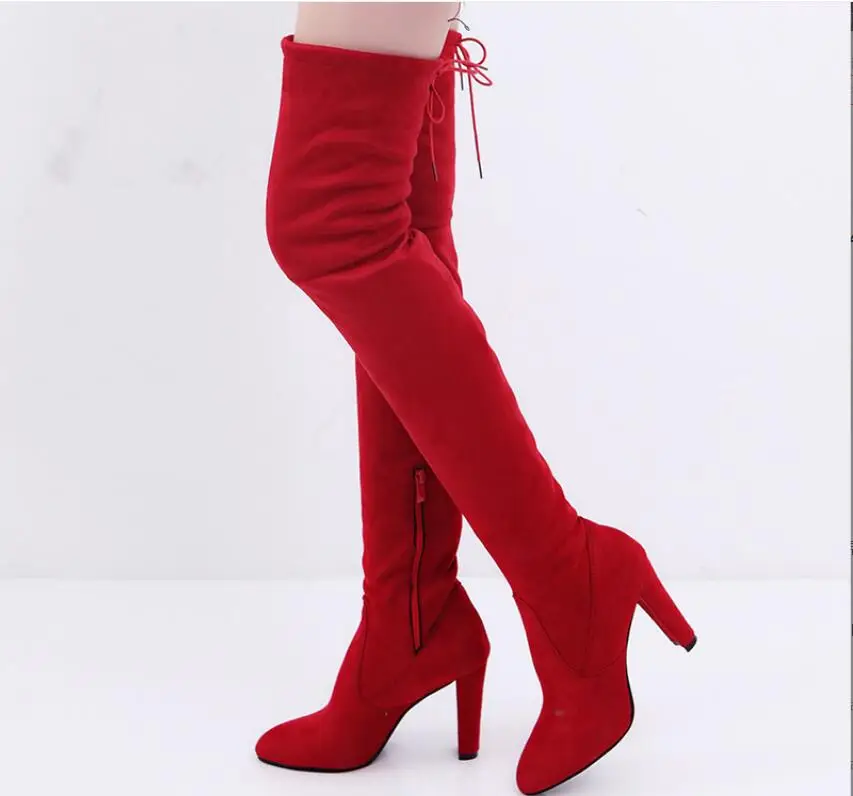 New Sexy Party Boots Fashion Suede Leather Shoes Women Over the Knee Heels Boots Stretch Autumn Winter High Boots boots Large si