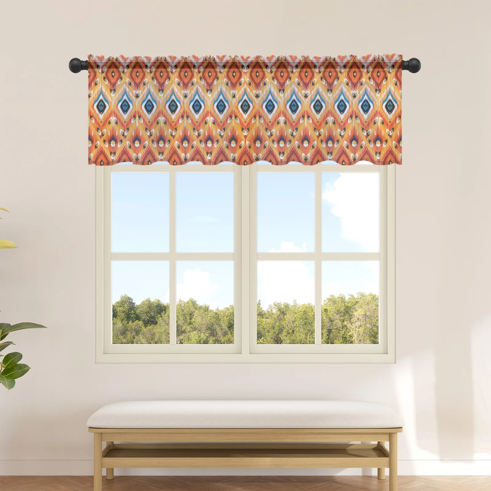 

Aztec Style Textures Sheer Curtains for Kitchen Cafe Half Short Tulle Curtain Window Valance Home Decor