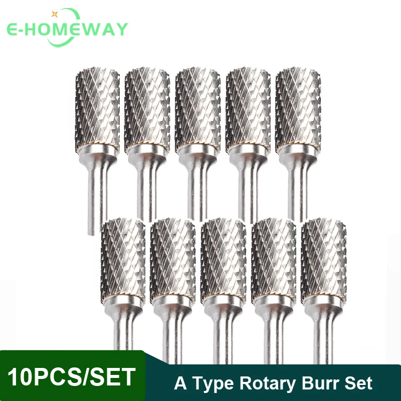 

10Pcs 3*3/4/5/6 CylinderType A Tungsten Carbide Rotary Files Set - Power Drill Bit Milling Burr Abrasive Tools Carving Craftman