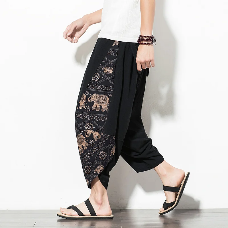 

Брюки-султанки из хлопка и льна для мужчин и женщин, мешковатые брюки с широкими штанинами в стиле хип-хоп, повседневные винтажные длинные ш...