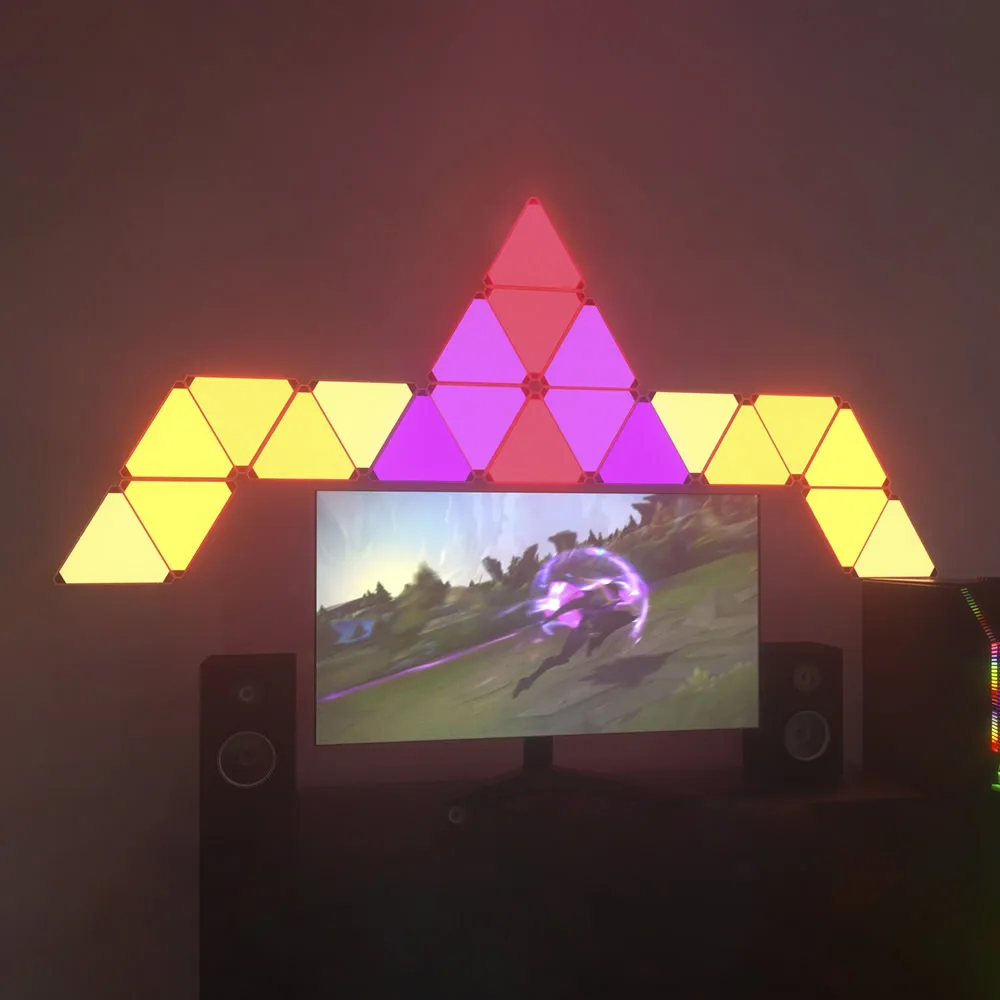 Фото Banqcn треугольные светодиодные игровые настенные светильники RGB для спальни, световые панели для умного дома, работает с приложением Alexa Google Assistant/голосом №3