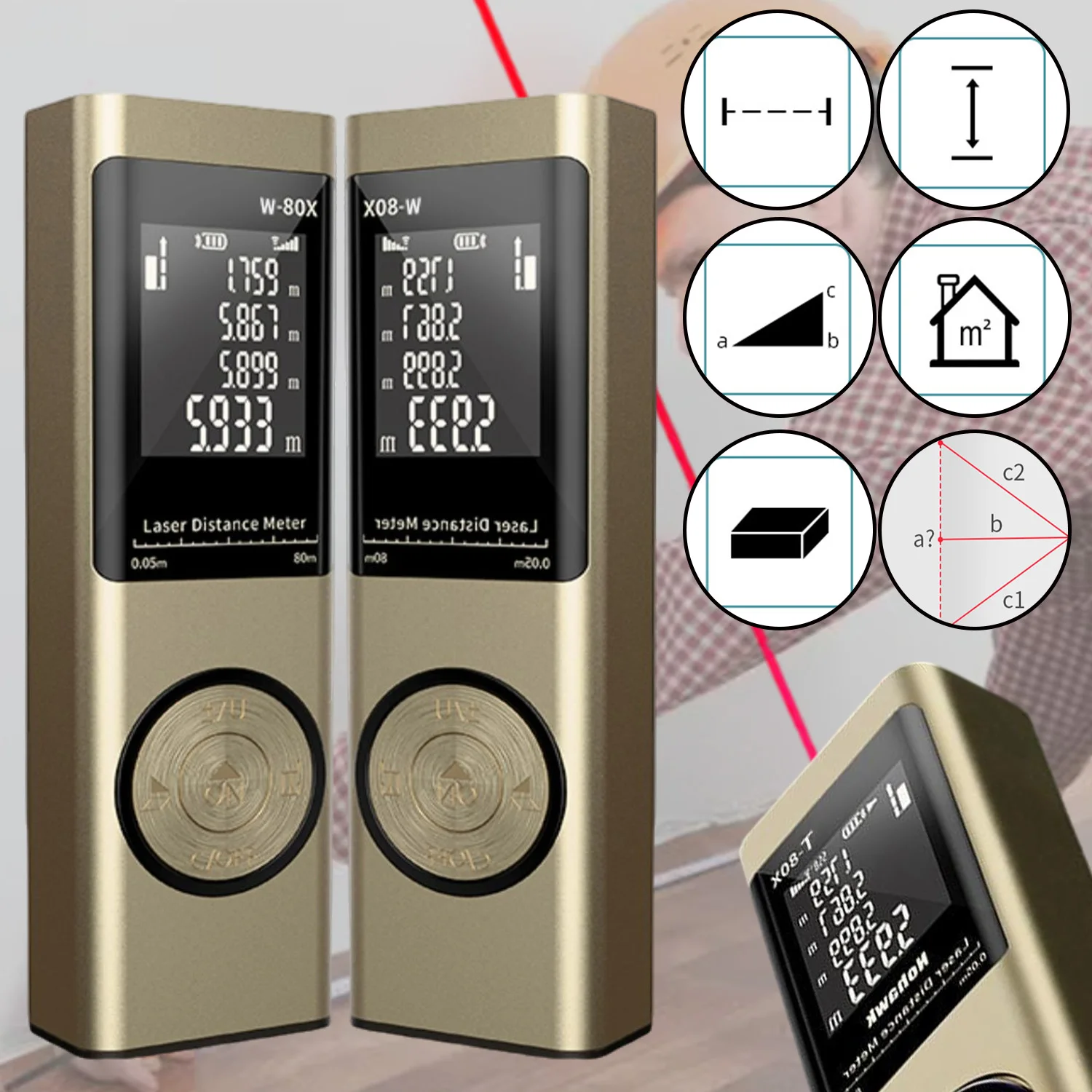 

Infrared Laser Rangefinder,Distance Area Volume Angle Pythagorean Multifunctional Measurement Instrument for Home Renovation