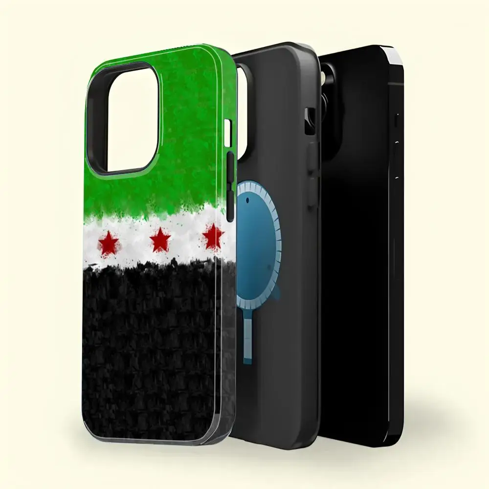 Чехол с флагом сирийской революции INS для iPhone 16, 15, 14, 13, 12, 11 Pro Max Plus, роскошная магнитная двухслойная задняя крышка (art.: 3920cd5dc423d) - 3920cd5dc423d