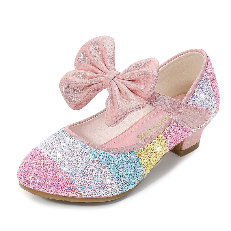 Girls' Princess Shoes, Four Seasons Children's Shoes, Round Head Soft Sole Single Shoes, Medium And Large Children's High Heels