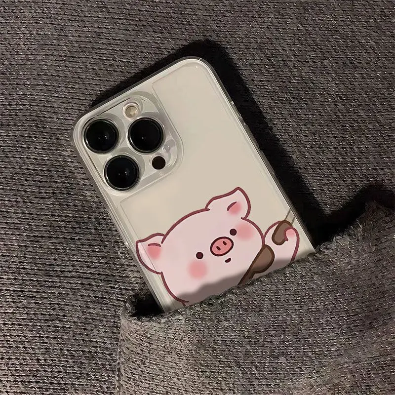 Чехол для телефона Pink Pig Angry Girl Couple iPhone 16 15 11 12 14 13 Pro Max Mini X XS XSM XR 7 8 Plus SE4 16e Cute Covers Fundas