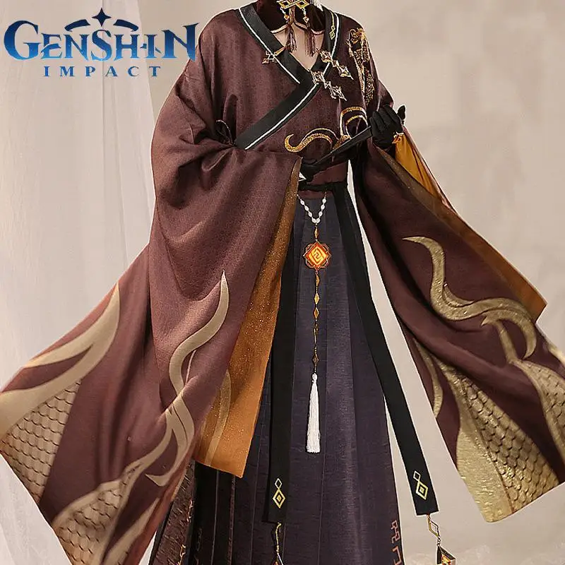 

Костюм для косплея Zhongli из игры Genshin Impact, одежда ханьфу, униформа Чжун ли для косплея в старинном стиле, костюм на Хэллоуин