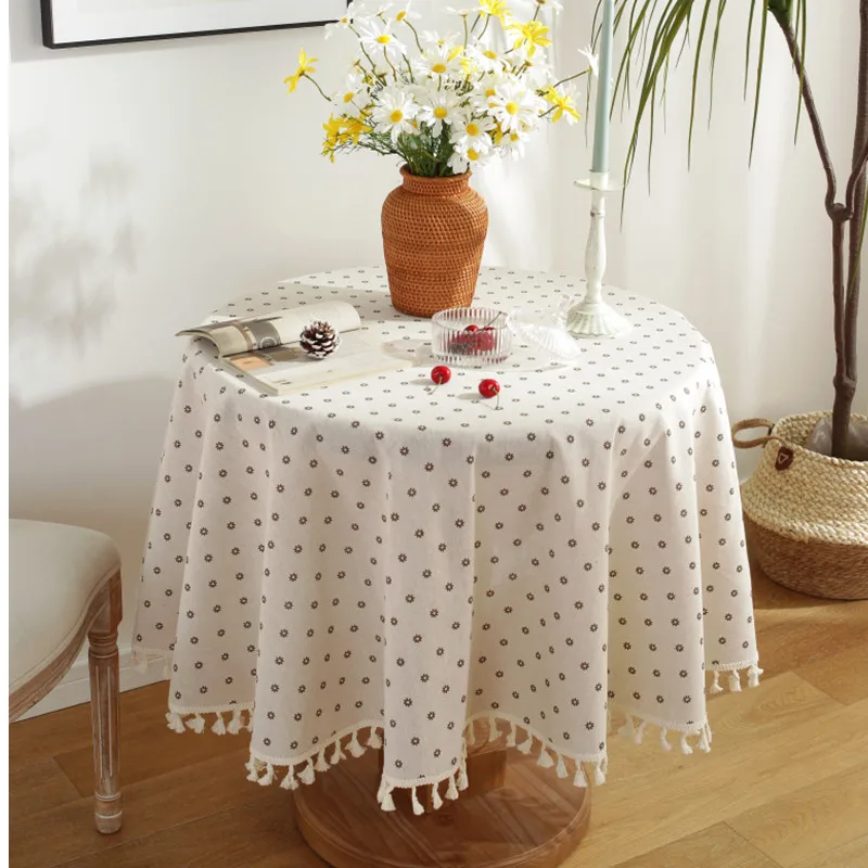 

Korean Style Daisy with Tassel Round Tablecloth150cm Coffee Table Table Cover Table Cloth Home Wedding Centerpieces for Tables