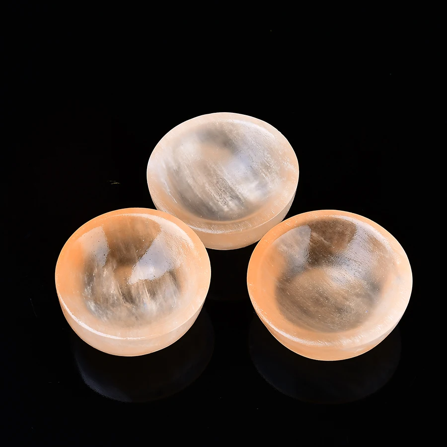 Натуральная оранжевая чаша из селенита ручная резная зарядная тарелка для