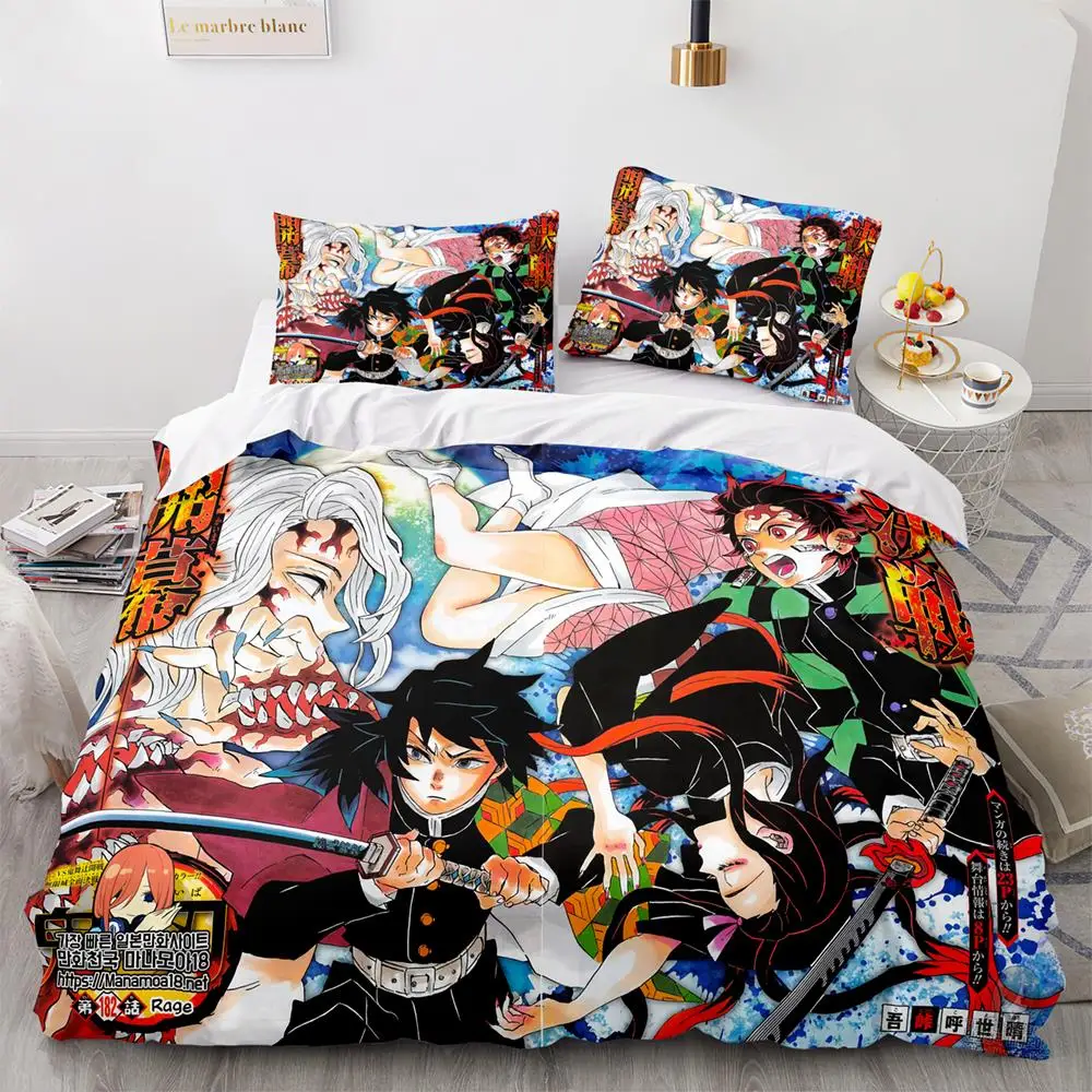

2023 Single Twin Full Queen King Size Demon Slayer Bed Set Aldult Kid Bedroom Duvetcover Sets 3D Print Kamado Tanjirou Bedding