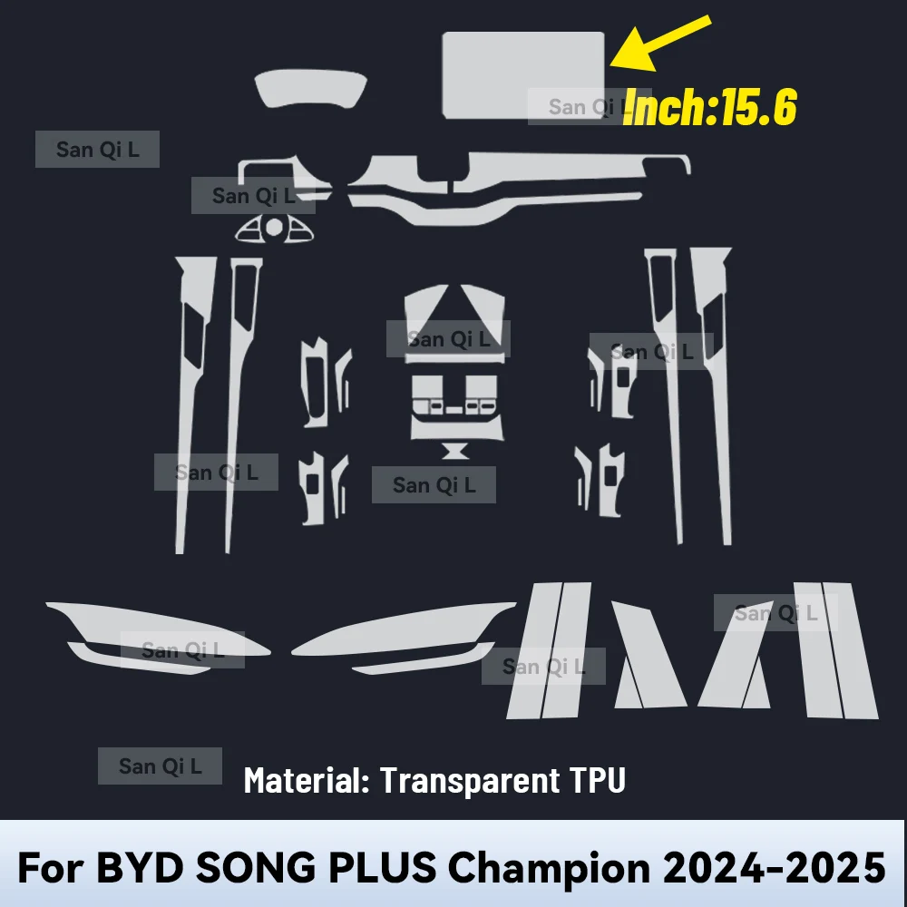 Салон автомобиля, центральная консоль, медиа-приборная панель, навигация, защитная пленка из ТПУ для BYD SONG Plus Champion 2024 2025, автомобильные аксессуары