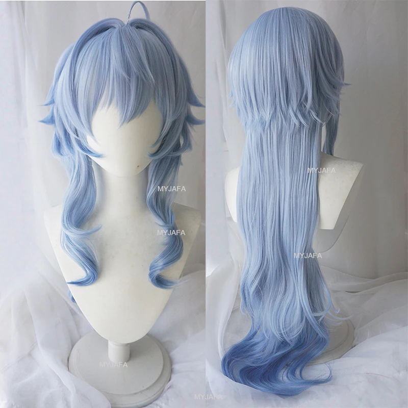 

Парик для косплея из высококачественной имитации головы ганью, термостойкие синтетические волосы с градиентом голубого цвета, из игры Genshin Impact Gan Yu