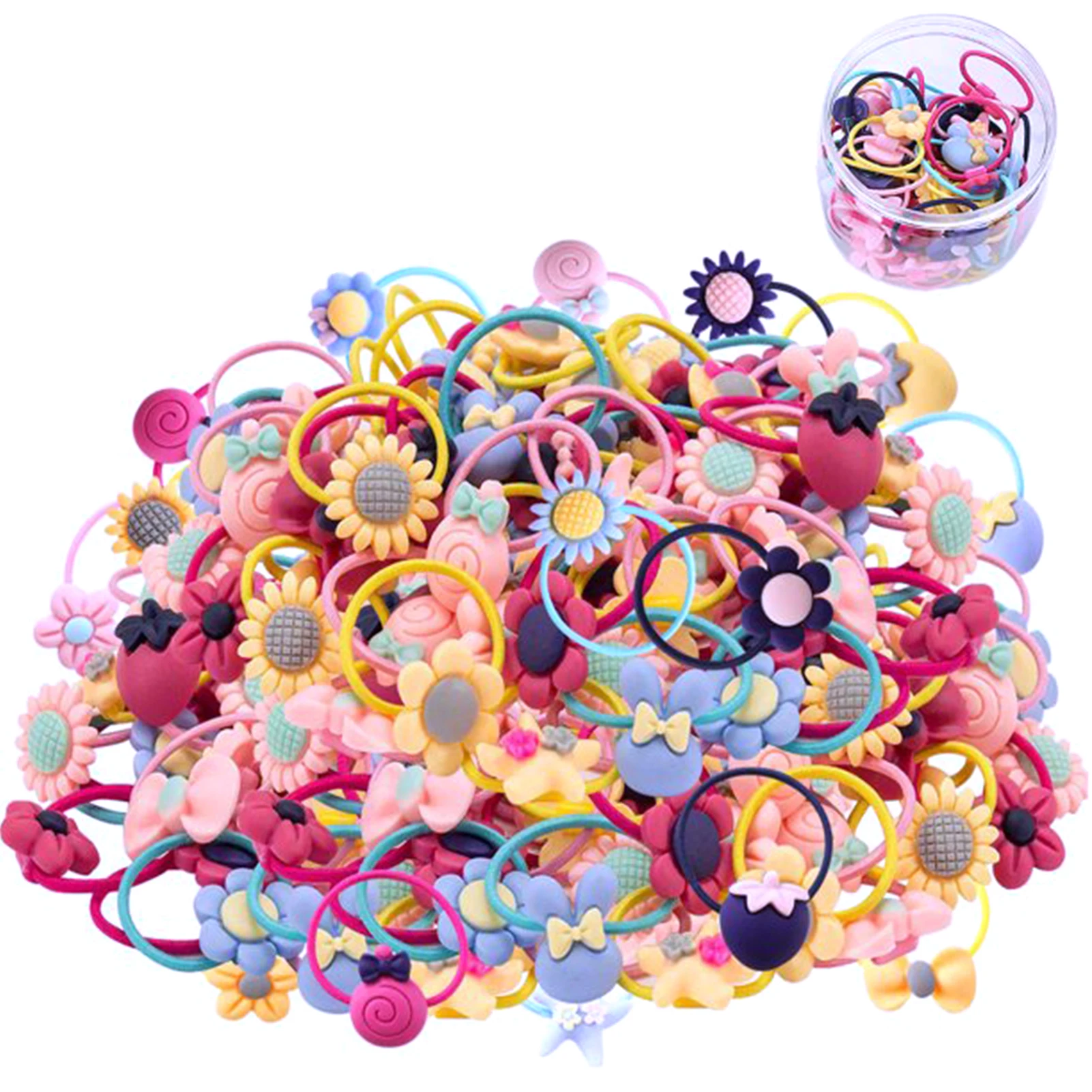 

50pcs Girls With Storage Box Soft For Kids Toddlers Ponytail Holder Elastic Bands Fashion Hair Ties Mixed Colors Pigtails Gift
