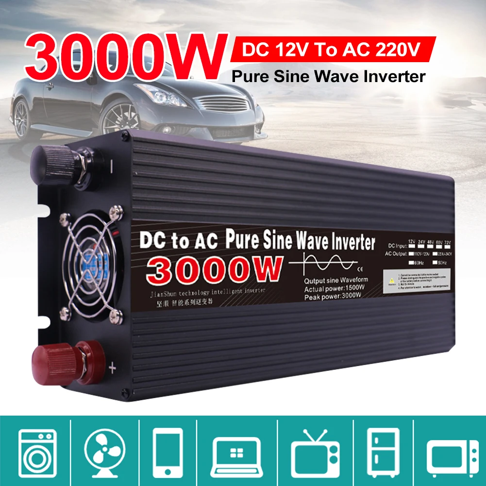 

3000W DC 12V To AC 220V Portable Car Power Inverter Charger Converter Adapter Universal Socket Car Electronics Accessories