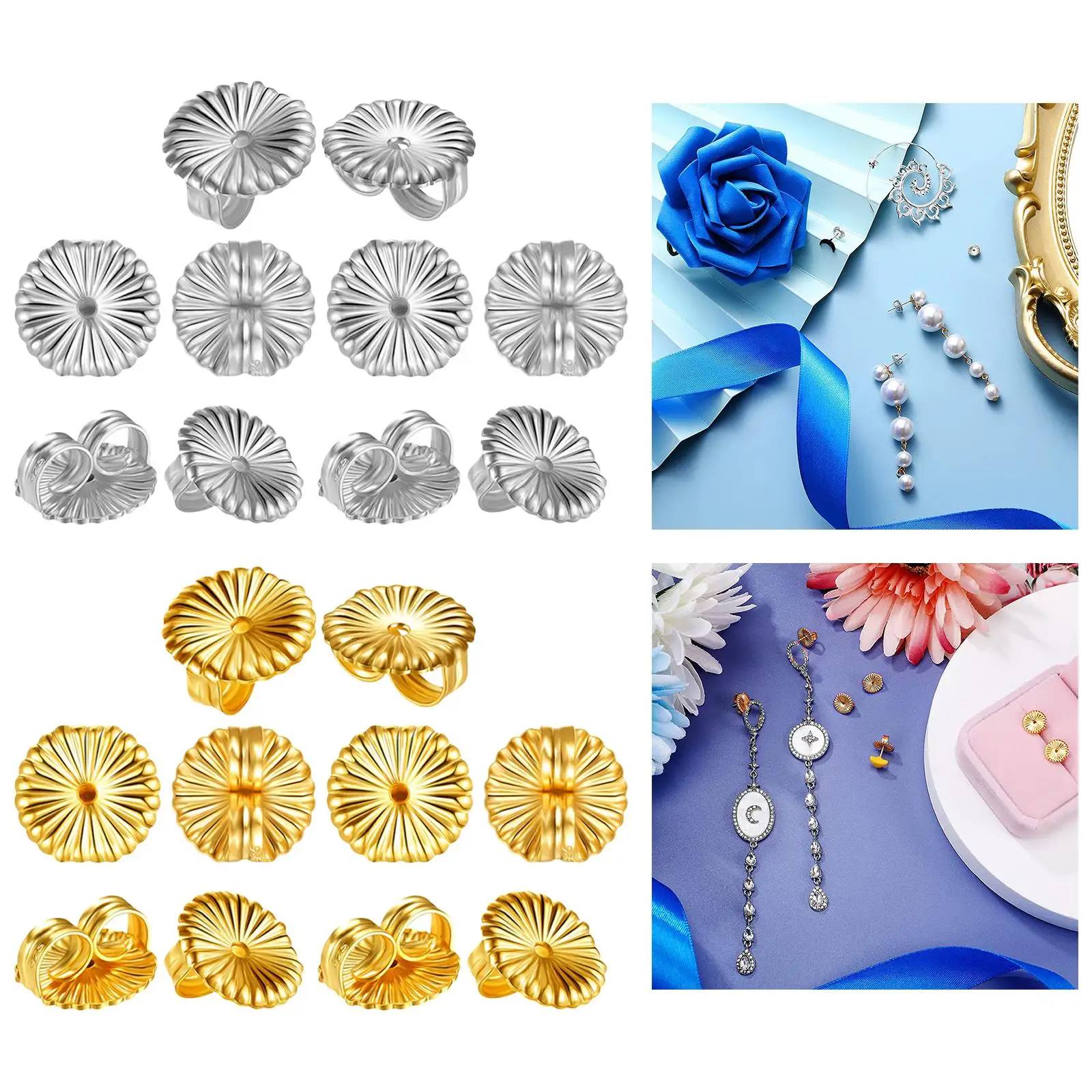 

5 Pairs 6mm Hypoallergenic 925 Sterling Silver Fancy Ear Posts Pin Studs and Butterfly Backs Ear Stoppers Findings