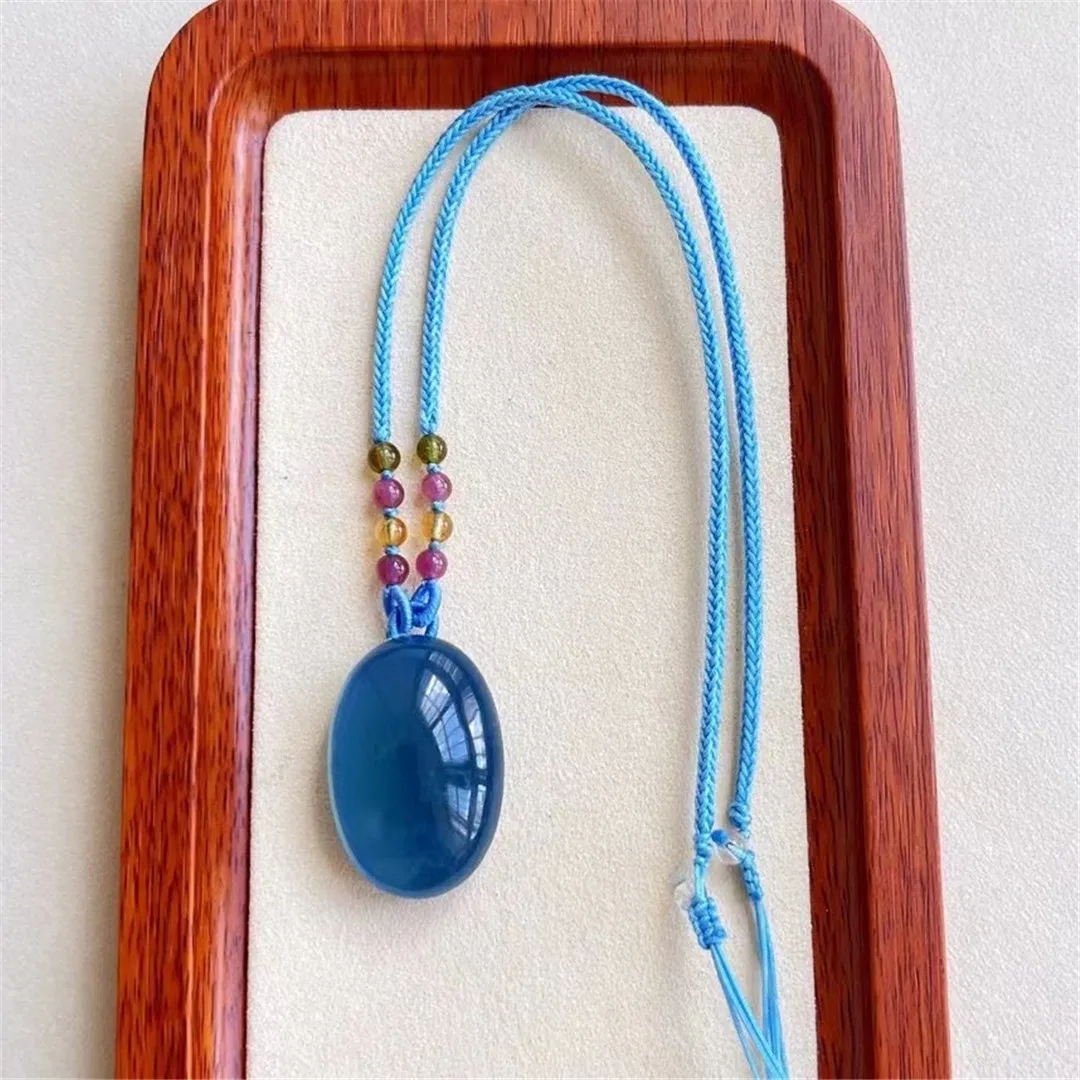 

Natural Blue Aquamarine Pendant Jewelry For Women Man Reiki Beauty Gift Crystal 32x22x13mm Beads Stone Rope Chains AAAAA