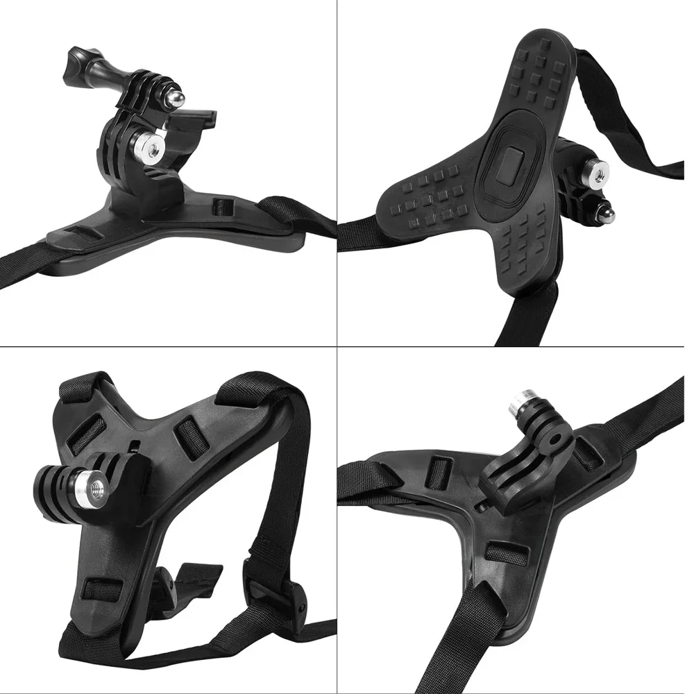 Черное крепление на подбородочный ремень для GoPro Hero 12/11/10/9/8/7/6/5 DJI Osmo Insta360 AKASO YI